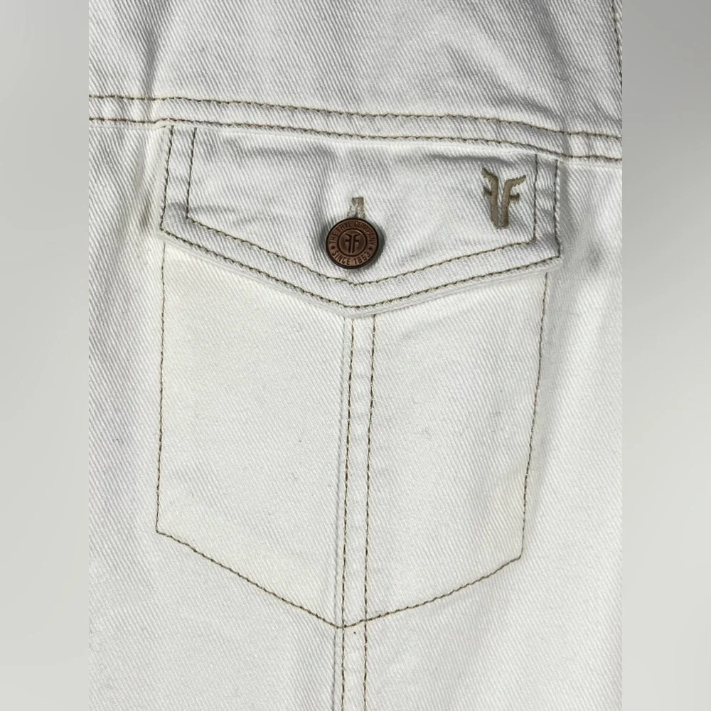 NWOT Frye Off White Button-Up Denim Dress Side Pockets Copper Button Size Large - Picture 5 of 10